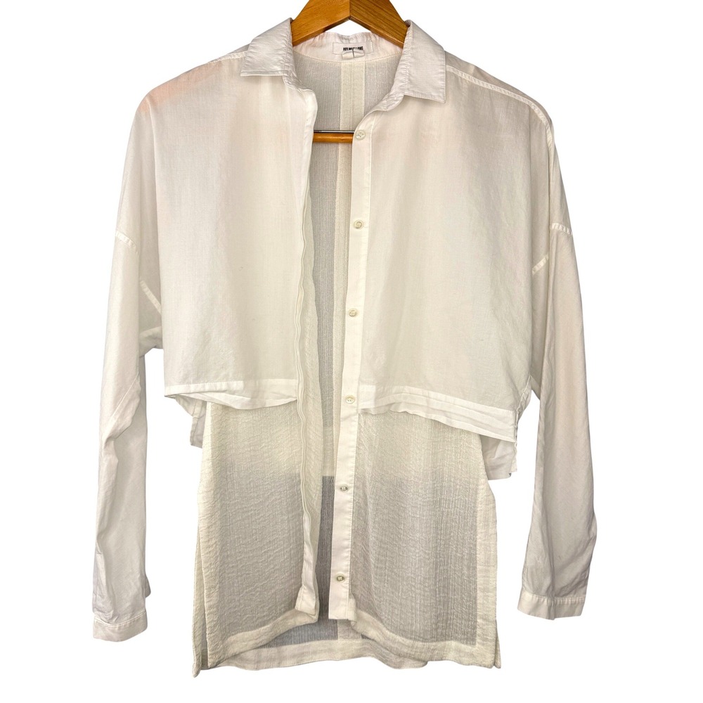 Helmut Lang Y2K Layered Button Down Shirt Womens TP White‎ Sheer Gauze Cotton - Picture 5 of 9